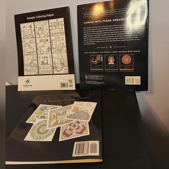 Set Of 3 Coloring Books 2 Adult Coloring Books De-Stress Relief And 1 Easy Inter - Picture 3 of 8